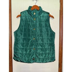 NWT MICHAEL Michael Kors Dark Emerald Green Quilted Puffer Vest W/ Gold Buttons